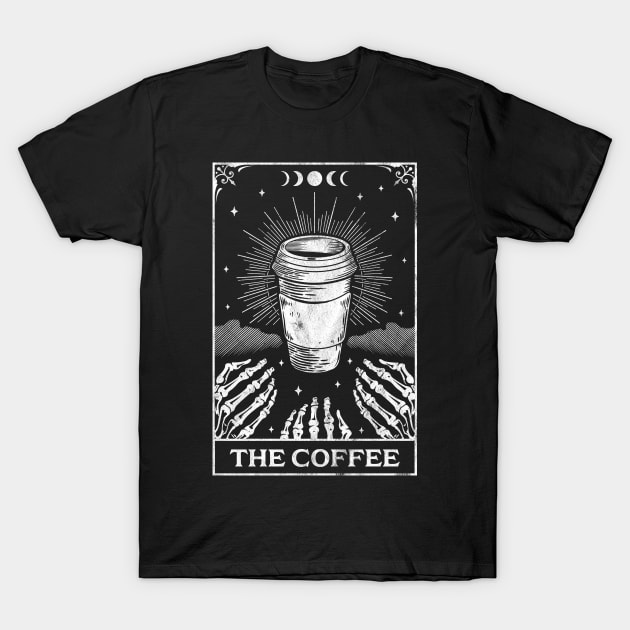 The Coffee Tarot Card Skeleton - Coffee Lover Retro Vintage T-Shirt by OrangeMonkeyArt